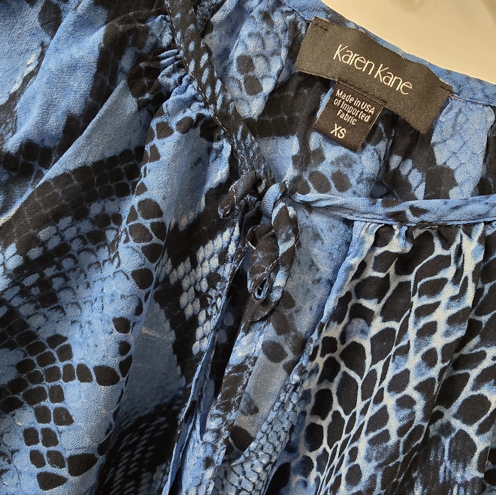 Karen Kane Black and Blue Snake Print Sheer Top